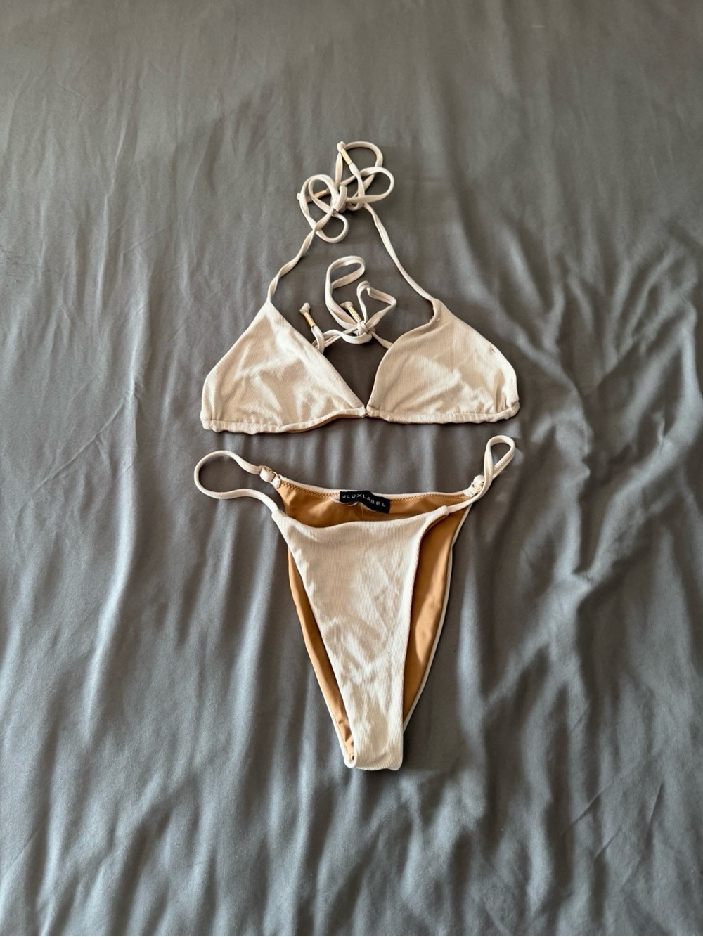 JLUXLABEL Beige Triangle Bikini Set Small NWOT High Cut Two Piece Swim